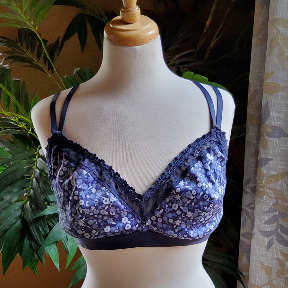 Aerie Blue Lace Trim Bra with Double Straps